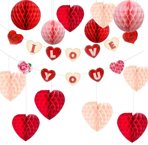 Décor de Saint-Valentin réutilisable - Décorations en forme de c ur pour une ambiance romantique - Ensemble complet de décorations de Saint-Valentin pour la maison, le bureau, les mariages ou les