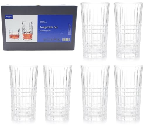 RICHFUL Longdrinkgläser Set 6-teilig - 360 ml Trinkgläser aus bleifreiem Glas, spülmaschinenfest, dickwandig - Neue langlebige Kollektion Concerto - Cocktail & Whisky Gläser - SG24107