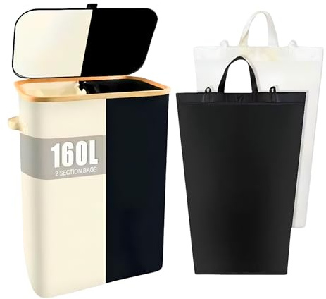 Cesto Porta Biancheria 160 L con Coperchio e 2 Scomparti, Grande Cesto per Bucato Pieghevole con Sacco Interno Rimovibile e Maniglie, Ideale per Bagno, Camera e Lavanderia