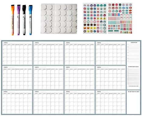 Calendario de borrado en para pared, planificador reutilizable de 140 x 86 cm con marcadores adhesivos magnéticos, calendario de pared sin fecha, para hombres, mujeres, estudiantes, trabajo