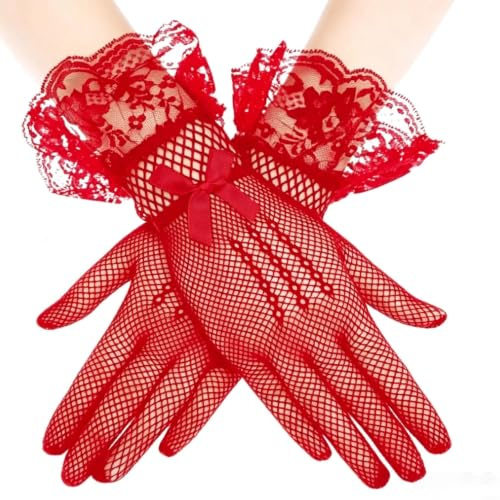 PureBowlic fisknät spetshandskar rosett manschett elegant festkläder | Andningsbart nättyg, elegant bågmanschett, stretch för passform, perfekt för fester, bröllop, dans