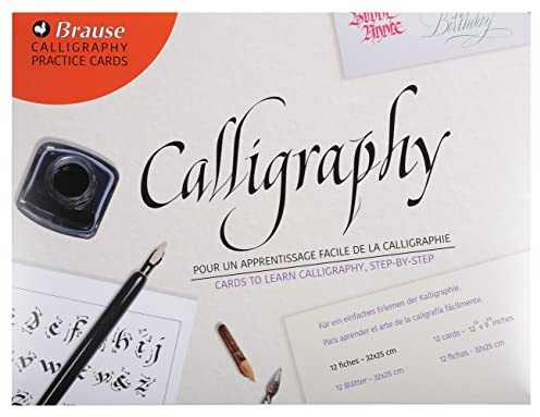 Brause 194B - Une pochette d'apprentissage à la calligraphie comprenant 10 feuilles d'apprentissage de 9 alphabets différents + 2 fiches d'exemples