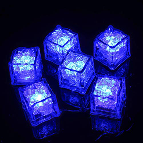 12Pack Blue Led Ice Cubes Flashing Ice Cubes for Drinks, Reusable Ice Cubes Light Up Beer Ice Bucket, Novelty Glow Ice Cubes Illuminated Plastic Led Ice Cube Lights for Bath