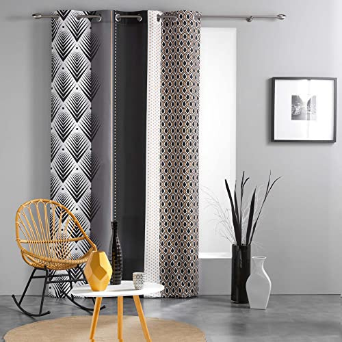Douceur d'intérieur, Tenda con Occhielli (140 x 260 cm) Galileo Nero, Poliestere Stampato