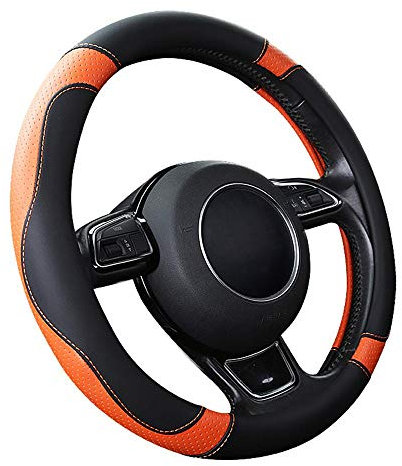 SFONIA Car Steering Wheel Cover Steering Wheel Protector Microfiber Leather Universal 37-38cm / 15 Anti-slip Breathable Durable (Orange)