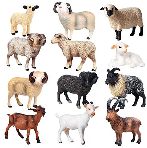 JOKFEICE Figure di Animali 12 pcs Realistico Plastica Pecore Figurine Set Comprende Pecora dello Shropshire ecc. di Apprendimento Giocattoli Educativi, Regalo di Compleanno per I Bambini