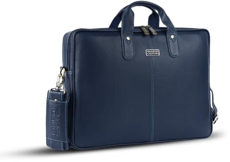 HAMMONDS FLYCATCHER Genuine Leather Laptop Bag for Men with Padded 15.6 Inch Laptop Sleeve, Leather Messenger Bag for Men - Briefcases with Multi Pockets for Office and Travel Use - Blue