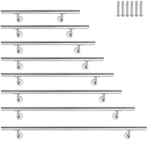 XMTECH Pasamanos de acero inoxidable, pasamanos para escaleras, pasamanos de pared, escaleras para exterior e interior, con soportes de pared y material de montaje, longitud: 160 cm