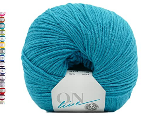 Online Sockenwolle 6-fädig einfarbig türkis | Strumpfwolle Supersocke 6-fach 321 Merino Uni | dickes Sockengarn mit Merinowolle zum Stricken und Häkeln (5004 Türkis)