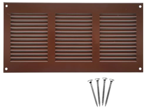 300x150mm Ventilationsgaller i Brunt Stål med Myggskydd - Metallgaller för Ventilation