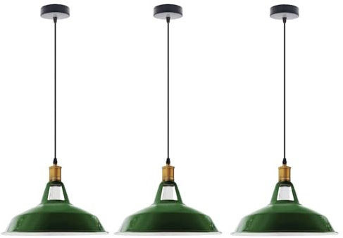 LEDSone 3pcs Vintage Retro Lampadario a Industriale Plafoniera E27 Paralume in metallo LED Lampada Loft (Verde)