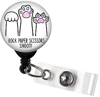 Retractable Badge Reel - Rock Paper Scissors Shoot! Cat Paws- Badge Holder with Swivel Clip/Funny Badge/Teacher Badge/Cat Mom/Nurse Badge, 1.5