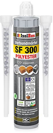Isolbau SF 300 Mortier d'injection 1 x 300 ml mortier de montage, 2 mélangeurs statiques – Mortier composite pour béton, maçonnerie, bois et acier