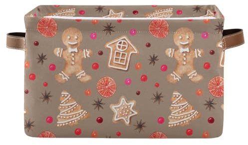 Mnsruu Scatole natalizie di pan di zenzero con manici, cestino portaoggetti per scaffali, grandi contenitori per armadio