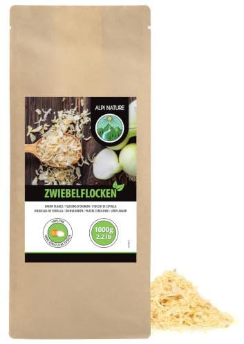 Alpi Nature Lökflingor 1kg, Lökbitar 5-30mm, Torkad och Hackad Lök för Matlagning, Lök Flingor