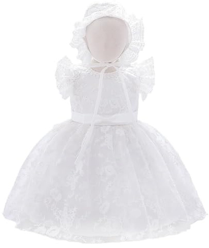 Dressy Daisy Creamy White Christening Dresses Baptism Gown Outfit with Lace Bonnet for Baby Infant Girl Size 18-24 Months