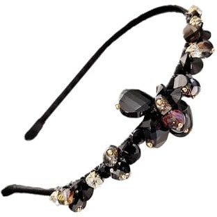 Qiwenr Bandeaux Strass, Bandeau en Cristal, Cristal Strass Bandeau, Cristal Bande de Cheveux, Bandeaux en Cristal Scintillant, Cerceau de Cheveux en Strass, Magnifique Couvre-Chef Pour Bal/Fête(Noir)