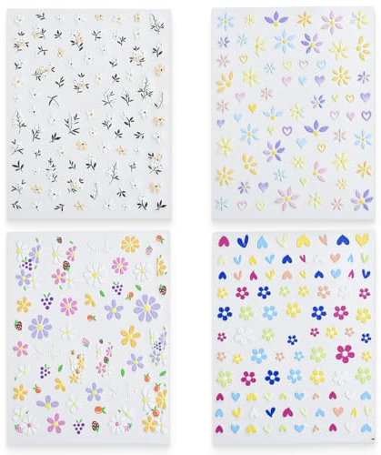 JEYORZY 4 Fogli Adesivi Unghie Margherita Fiori 3D Stickers Nail Art Margherite 5D Primavera Decorazione Margherita Unghie Nail Stickers Unghie Autoadesivi