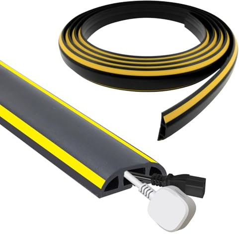 6 M PVC Souple Goulotte Passe Cable Sol, Gaine Protege Cache Cable Electrique Noir et Jaune, Conduit Passage Plancher Facile à Couper et à Installer, pour Bureau, Atelier, Entrepôt, Concert, Etc