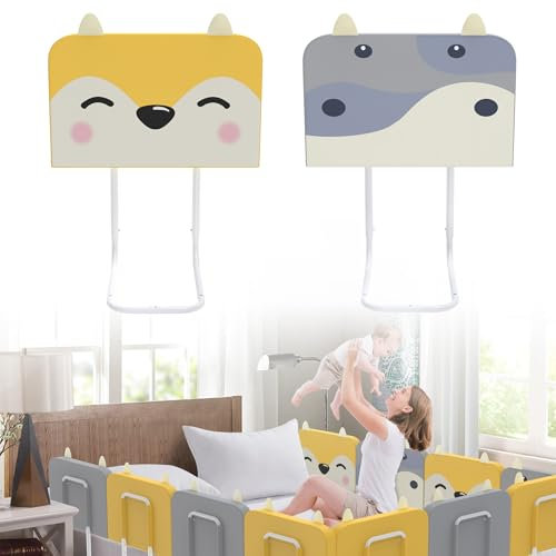 UISEBRT Bettgitter 60 cm Rausfallschutz Bett, Bettschutzgitter für Kinder 5-Loch Höhenverstellbar Kinderbettgitter Sicherheitsschutz für Kleinkinder, Babys und Kinder (Gelber Fuchs)