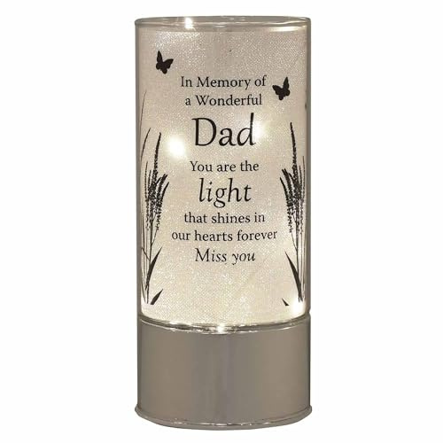 GIFTS 4 ALL Memorial Light Tube for DAD, RIP Dad Memory Light, Silver Glass, Table Top Light