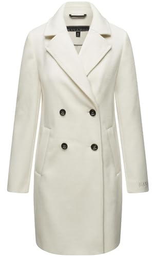 Navahoo Damen Mantel in Woll-Optik langer klassischer Trenchcoat Frostjuwel 14 Off White Gr. L