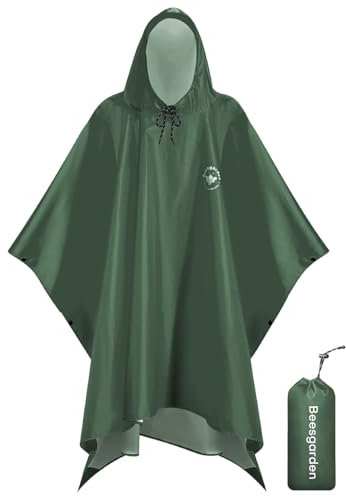 Beesgarden Leichter Wasserdichter Regenponcho mit TPU-Beschichtung, 8000mm Wasserdichte Bewertung, Damen Herren Tragbares Atmungsaktiver Wiederverwendbar Regenjacken für Wandern Angeln Camping Fahrrad