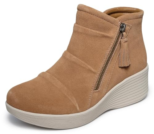 Skechers Women's PARALLEL LITE, Ruched side zip boot with Air-Cooled Memory Foam, Chestnut, 10M