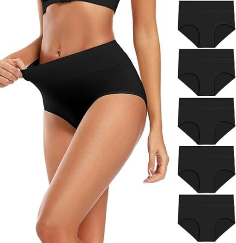 SISAY Mutande Donna Cotone Elasticizzato Confezione 5 Pezzi Vita Alta Effetto Snellente e Morbido Taglie Forti Intimo Traspirante con Controllo Addominal Slip Senza Cuciture