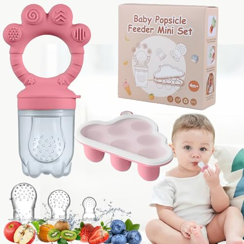 Ciuccio Frutta Baby, Set Ciucci Per Bambini Alla Frutta, Multifunzionale Ciuccio Frutta Silicone, 3 Misure Di Tettarelle, 1 Stampo Alla, 6 a 24 Mesi (Rosa)