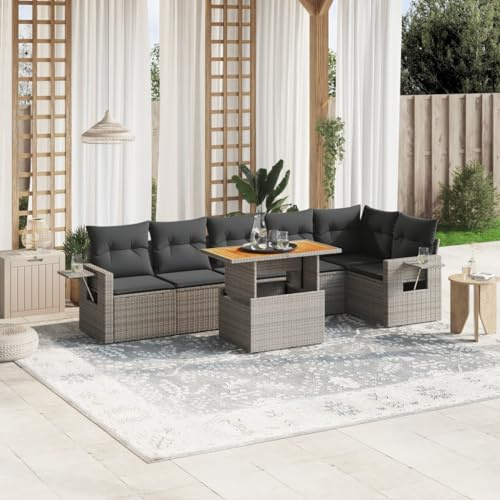 Qnhdfrt Set di 7 divani da giardino, in rattan sintetico, con cuscino e tavolo pieghevole, per terrazza, balcone, giardino