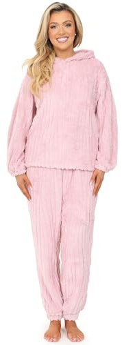 ThePyjamaFactory Womens Pink Stripe Jaquard Fleece Lounge Set Ladies Pyjamas (16-18)