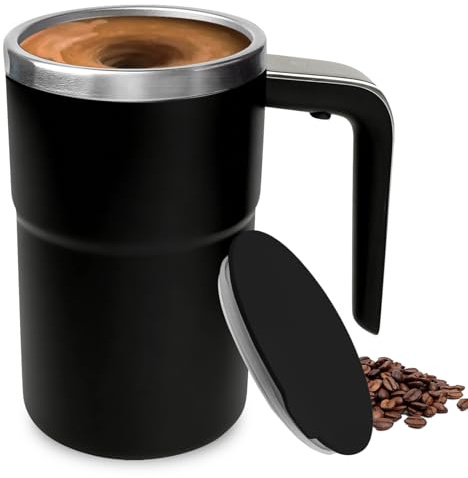 GOMETY 380ml Selbstrührende Tasse, Selbstrührende Kaffeetasse mit Deckel | Automatisch Magnetisch Rührende Kaffeetasse, USB Wiederaufladbar Waschbar Elektrische Rührtasse für Protein Pulver(Schwarz)