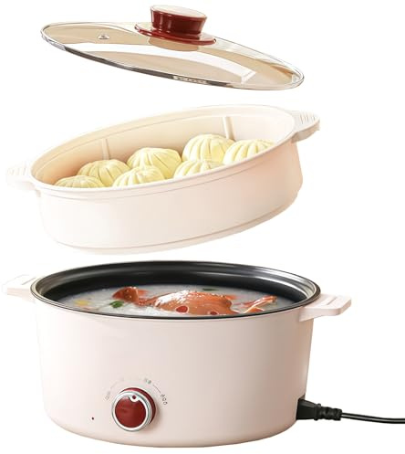 Hot Pot Électrique avec Cuiseur Vapeur, 4,6 L Portable Marmite Électrique 1000W, Multifonctionnel Hotpot 3 Niveaux pour Frire, Ramen, Fondue, Soupe, Poêle Électrique pour Foyer Étudiant