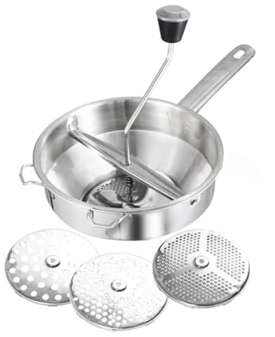 LOEFLIFA Moulin à Légumes Acier Inoxydable avec Poignée Ergonomique Presse-purée Manuel pour Fruits et Légumes Ustensile de Cuisine Professionnel Outil de Mixage Facile