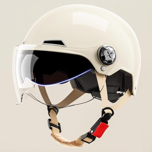 Caimcie Casco da Moto a Mezza Calotta, Casco Jet, Casco Antiurto, Certificato ECE e DOT, Casco da Scooter, Casco da ciclomotore con Doppia Visiera, Unisex per Uomo e Donna A,56.5-62CM
