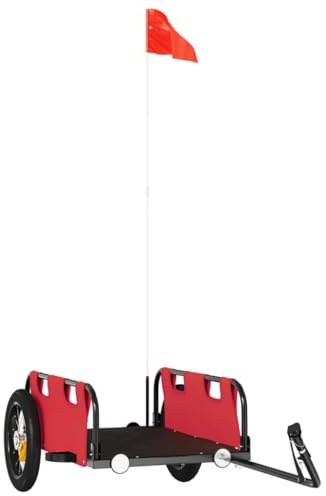 Rimorchio per bicicletta rosso in tessuto Oxford e ferro verniciato a polvere, 122 x 53 x 33 cm, pieghevole con frizione, trasporto sicuro di bagagli, carico, bambino e animale domestico, per la vita