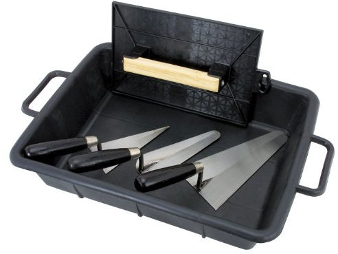 COGEX - Outils maçonnerie et pose carrelage, Bricolage - Kit de maçonnerie, lot de 5 outils de maçon - 1 x Auge (Gamate), 1 x Taloche, 3 x Truelles (Ronde, langue de chat, triangle)