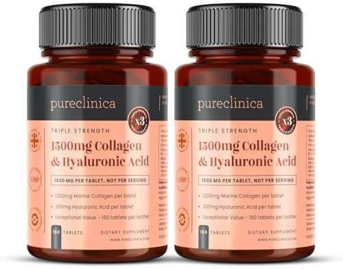 pureclinica UltraColl Collagen & Hyaluronic Acid 1500mg x 360 Tablets (2 Bottles of 180) - 1 Years Supply