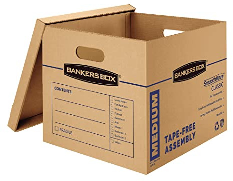 BANKERS BOX 7717204 SmoothMove Classic Umzugskartons, bandfreie Montage, einfache Tragegriffe, mittelgroß, 18 x 15 x 14 Zoll, 10 Stück