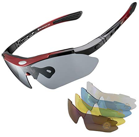 ROCKBROS Gafas de Sol Polarizadas con 5 Lentes Intercambiables para Ciclismo Bicicleta Running Deportes Protección UV 400 Anti Viento para Hombre y Mujer