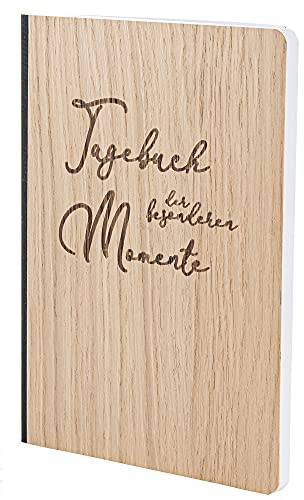 Notizbuch mit Holz Cover in A5 - TAGEBUCH DER BESONDEREN MOMENTE - Echtholz Notebook zum Reinschreiben Holzeinband 192 blanko Seiten 90g, Holzart:Eiche