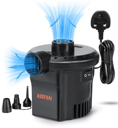 AstroAI Electric Pump for Inflatables, 420L/min Quick-fill AC Air Pump with 3 Nozzles for Inflating/Deflating Airbed Mattress, Swimming Ring, Padding Pool, Toy Raft for Home & Yard 230V