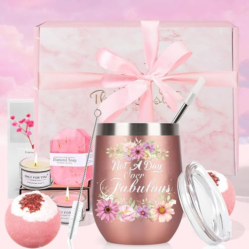 Vinmugg, presentset för kvinnor, rostfritt stål, termosmugg med strumpor, presentförpackning till mamma (rosa)
