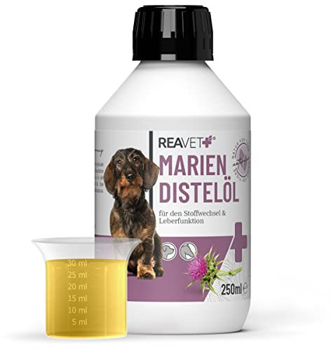 ReaVET Mariendistelöl für Hunde & Pferde 250ml – Naturrein in Lebensmittelqualität – Barf Zusatz, Distelöl Hund, Barf Öl Mariendistel-Öl Hund I Reich an Vitamin E, Omega-6, Omega-9