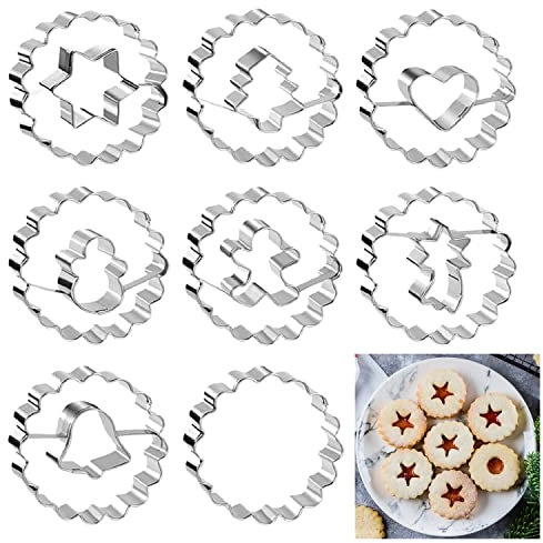 Weihnachten Linzer Ausstecher Set, 8 Stück Linzer Ausstechform Weihnachten Keksausstecher Linzer Ausstecher Plätzchenausstecher