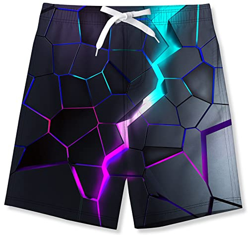 Fanient Boy's 3D Lava Crack Print Swim Trunk Kids Sports Wear Surfing Swim Shorts Beach Pants 14-16 Years