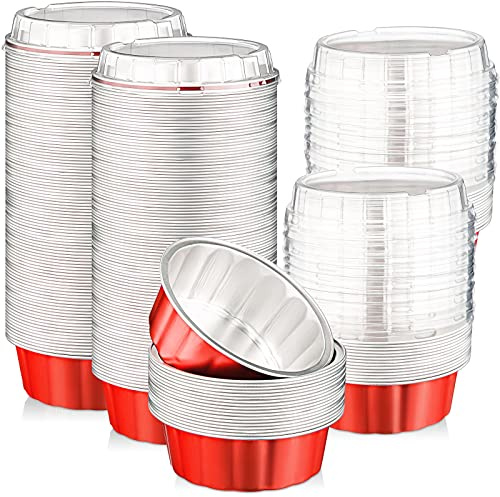 Tessco for You 100 Pcs Disposable Creme Brulee Ramekin, Red,Silver