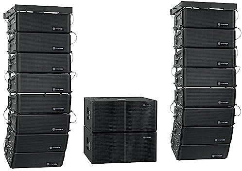 PRORECK Venue Set 10000W P.M.P.O Stereo/Mono DJ Powered PA Speaker System Combo Set Dual 4’’ Line Array Speaker, Dual 12 inch Active Subwoofer with Bluetooth Control, DSP Suitable for Concert, Venue