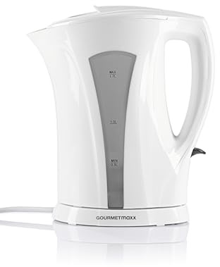 GOURMETmaxx Wasserkocher 1,7 l | Schlichtes Design, kabellose Flexibilität & automatische Abschaltung | Wasserstandsanzeige | Leicht zu reinigender Kalkfilter | Perfekt für Tee [Weiß-Grau]
